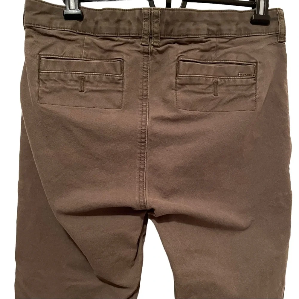 Prana Women’s Cropped Tan Pants Mid Rise Organic Cotton Blend size 6 Snap Fly - Picture 7 of 9